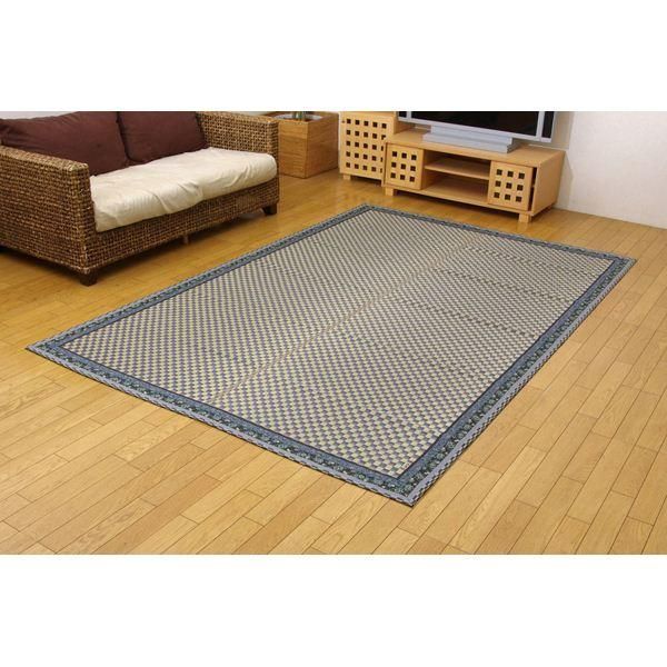 ds-い草 花ござ/ラグマット 〔花柄ヘリ ブルー 江戸間3畳 約174×261cm〕 日本製 抗菌 防臭 調湿機能 消臭 耐久性 〔リビング〕 14,352円