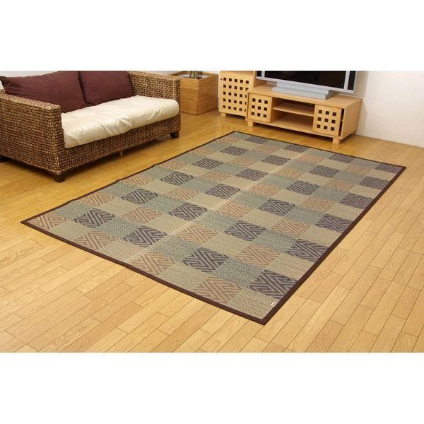 ds-モダン い草 花ござ/ラグマット 〔ブラウン 江戸間3畳 約174×261cm〕 日本製 抗菌 防臭 調湿 耐久性抜群 〔リビング〕