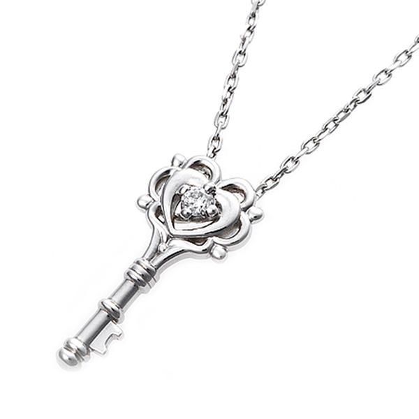 ds-ダイヤモンド ネックレス 一粒 0.014ct プラチナ Pt900 鍵 キーモチーフ ペンダント 鑑別カード付き