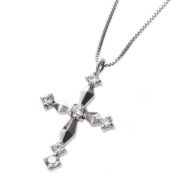 ds-ダイヤモンド ネックレス クロス 0.1ct K18 ホワイトゴールド 十字架 クロスモチーフ ペンダント