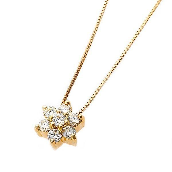 ds-〔鑑別書付〕K18イエローゴールド 天然ダイヤネックレス ダイヤモンドペンダント/ネックレス0.2ct フラワーモチーフ
