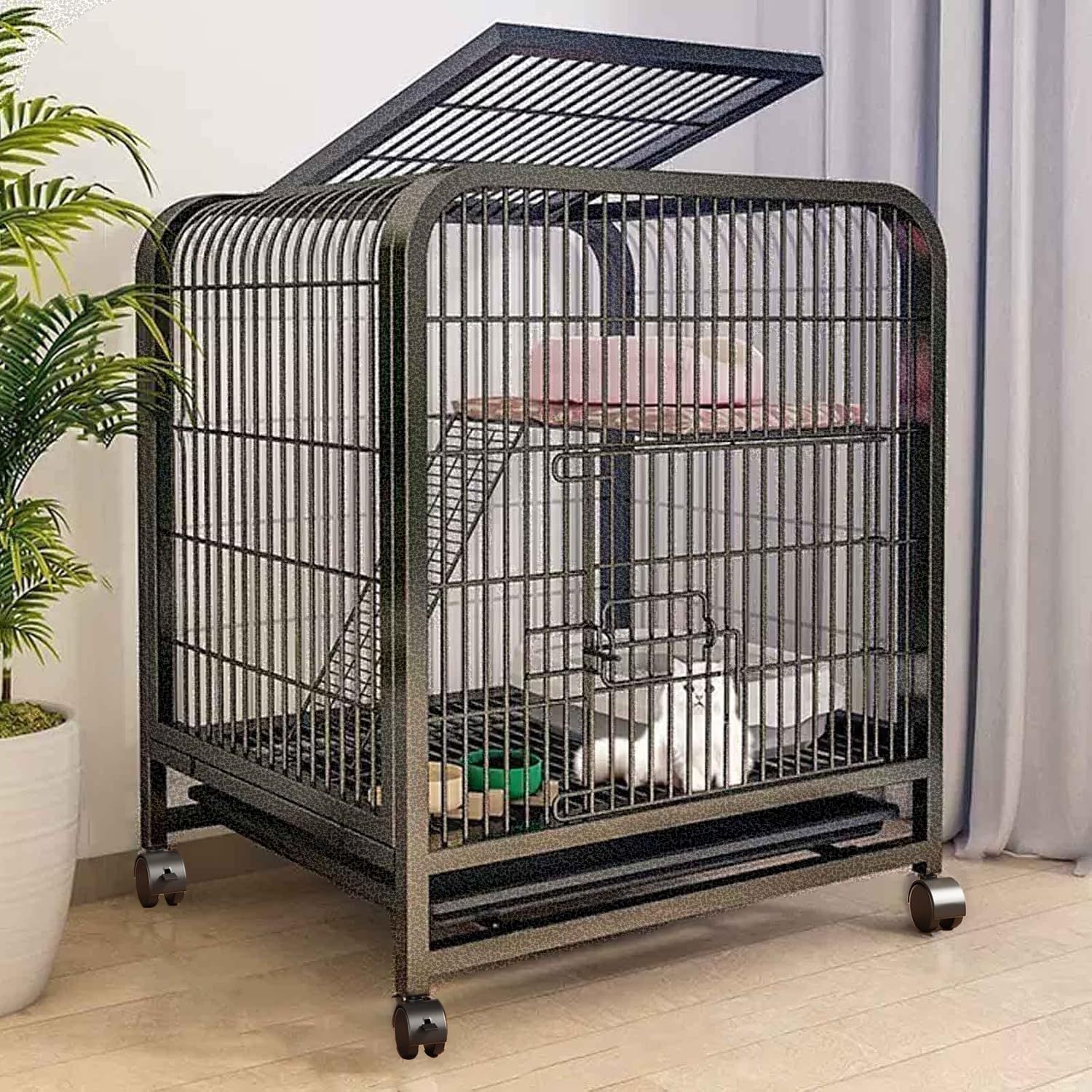 猫ケージ 猫用ケージ 猫ハウス キャットケージ 60*45*65CM｜｜シルバーブラック 二層 大型 多頭飼い対応 組立簡単 移動便利 防錆・防食加工 脱走防止扉 広々設計 丈夫な角パイプ採用 留守番 保護 掃除簡単 底部には引き出しトレイ付 d4d368f0
