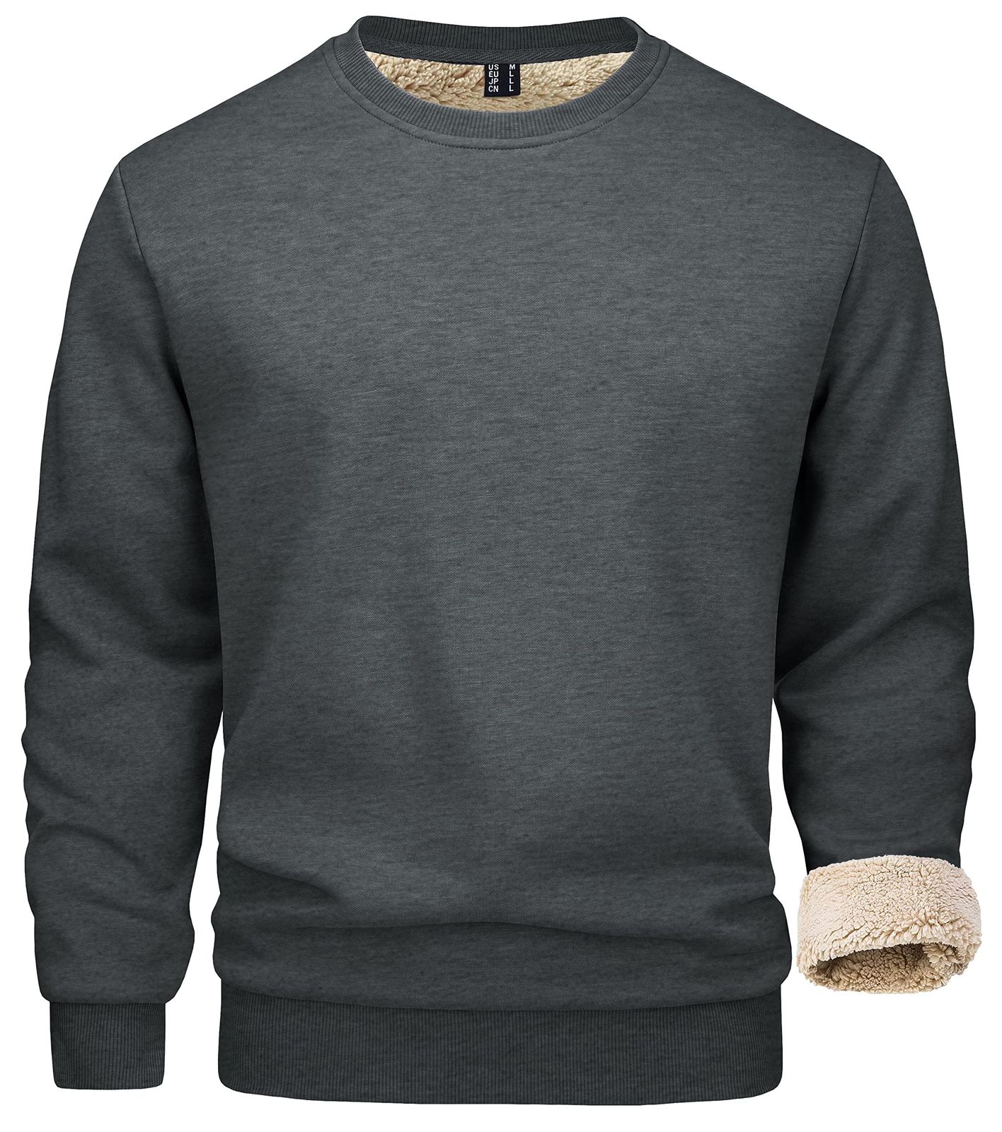 新品 [MAGCOMSEN] メンズ 冬服 裏起毛 無地 厚手 トレーナー クルーネック 防寒 スウェット トップス 快適 大きいサイズ ダークグレー S