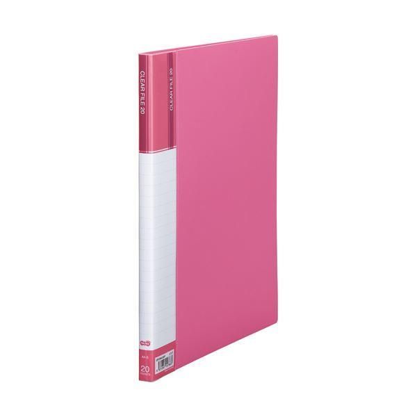ds-（まとめ） TANOSEE クリヤーファイル（台紙入） A4タテ 20ポケット 背幅14mm ピンク 1セット（10冊） 〔×2セット〕