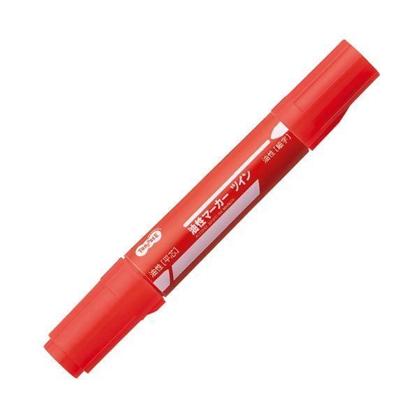ds-(まとめ) TANOSEE キャップ式油性マーカー ツイン 太字+細字 赤 1セット(50本) 〔×4セット〕