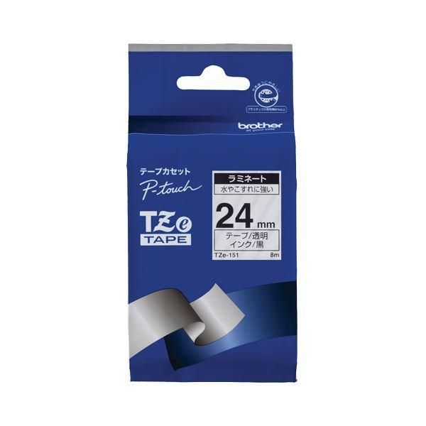 ds-（まとめ） ブラザー BROTHER ピータッチ TZeテープ ラミネートテープ 24mm 透明／黒文字 TZE-151 1個 〔×6セット〕
