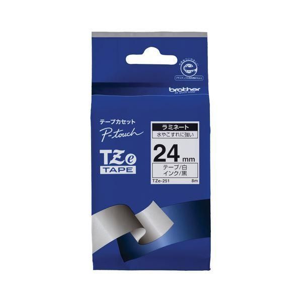ds-（まとめ） ブラザー BROTHER ピータッチ TZeテープ ラミネートテープ 24mm 白／黒文字 TZE-251 1個 〔×6セット〕