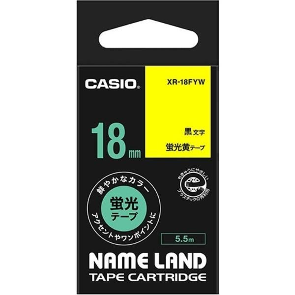ds-（まとめ） カシオ CASIO ネームランド NAME LAND スタンダードテープ 18mm×5.5m 蛍光黄／黒文字 XR-18FYW 1個 〔×4セット〕