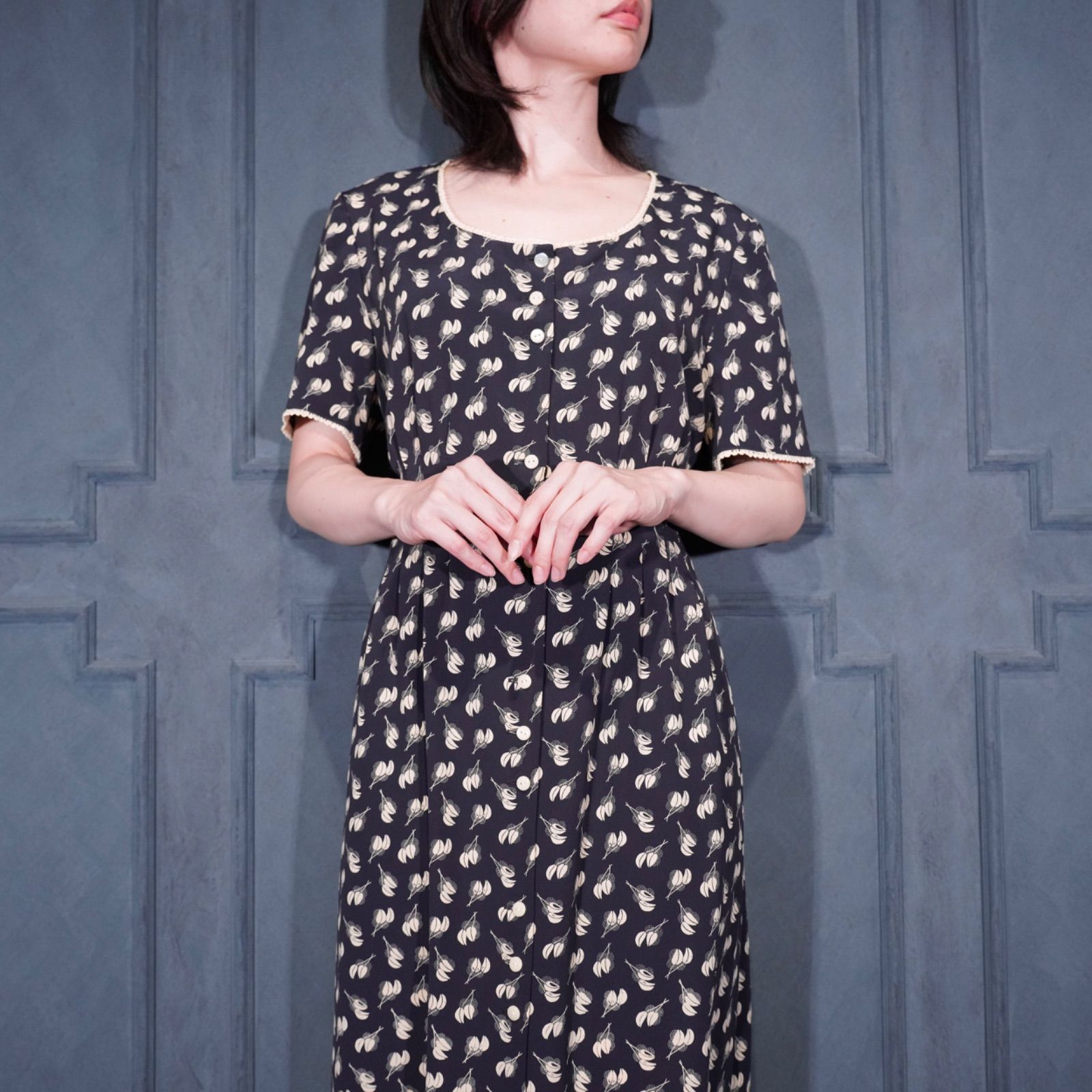 USA VINTAGE dressbarn PATTERNED DESIGN BACK RIBBON HALF SLEEVE ONE 