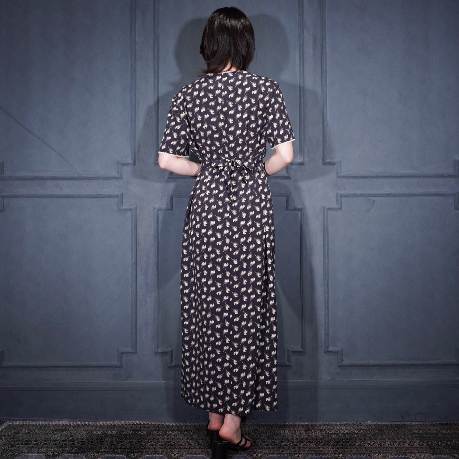 USA VINTAGE dressbarn PATTERNED DESIGN BACK RIBBON HALF SLEEVE ONE 