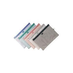 ds-(業務用5セット) LIHITLAB メッシュケース/薄型ポーチ 〔B4〕 ジッパータイプ マチなし F-247 ブラック