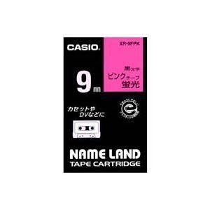 ds-（まとめ）カシオ CASIO 蛍光テープ XR-9FPK 桃に黒文字 9mm〔×5セット〕
