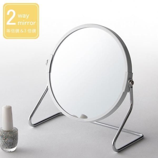 ds-〔12個セット〕サークル卓上ミラー(ホワイト/白) 2WAY(3倍鏡/拡大鏡) 丸型/飛散防止加工/角度調整可/アイアン/オーバル/カガミ/おしゃれ/業務用/完成品/NK...