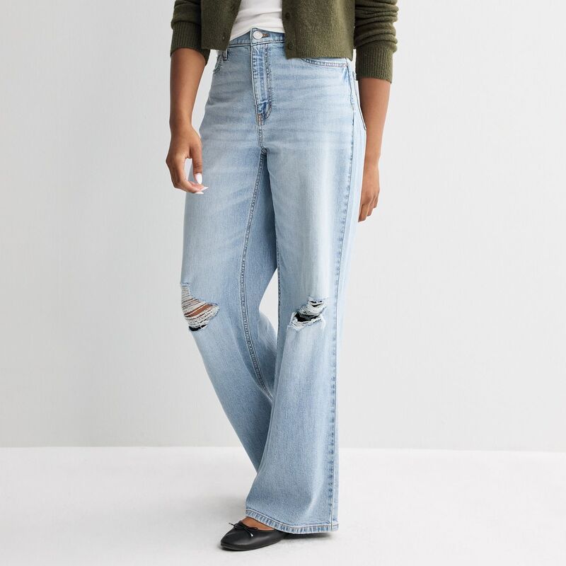 エスオー レディース ボトムス デニムパンツ ワイドレッグ ジーンズ Juniors SO High Rise Baggy Wide Leg Jeans Light Destructed
