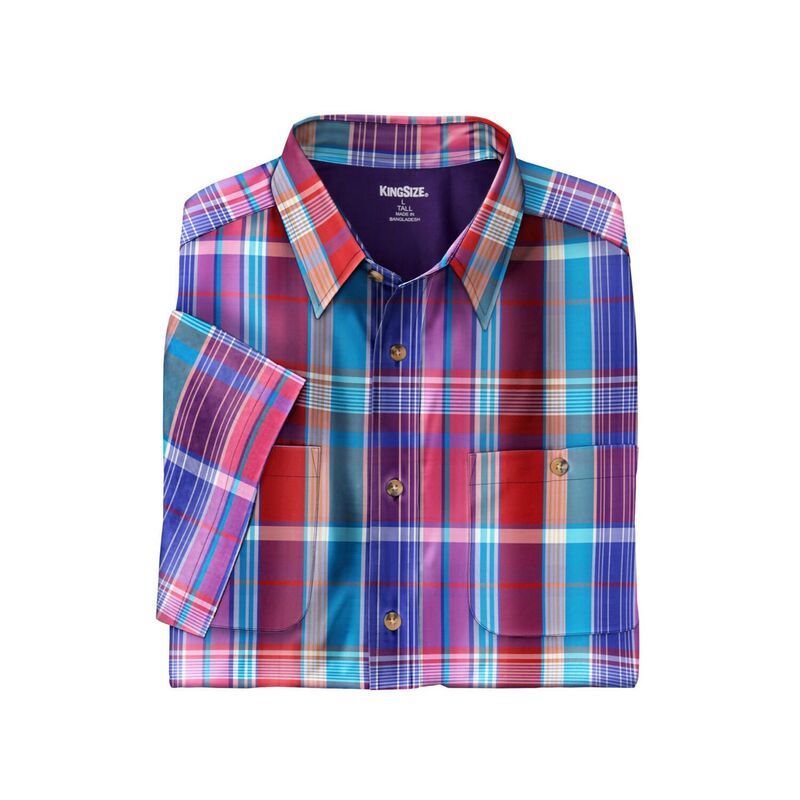 キングサイズ メンズ トップス Tシャツ ボタンダウン トール ダウン KingSize Mens Big Tall Plaid WrinkleResistant Short Sleeve Butto