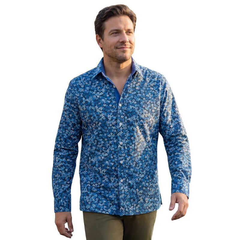 キングサイズ メンズ トップス Tシャツ トール KingSize Mens Big Tall The NoTuck Casual Shirt Indigo Bloom インディゴ