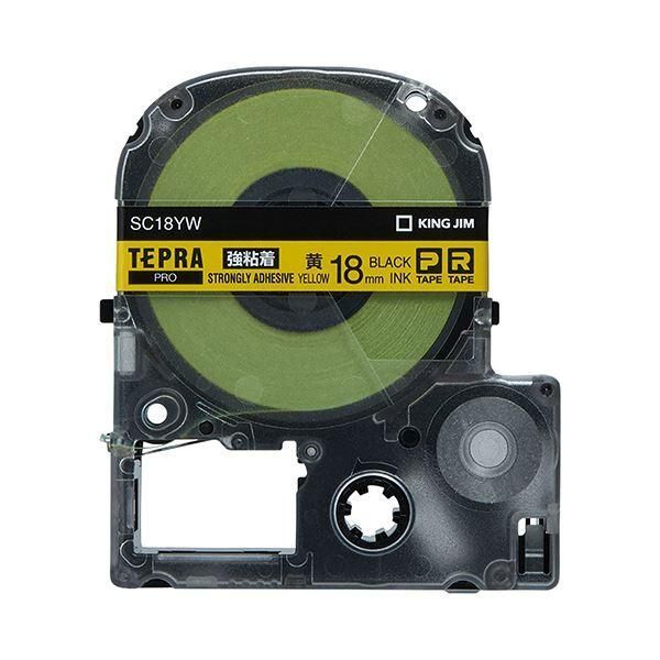 ds-（まとめ） キングジム テプラ PRO テープカートリッジ 強粘着 18mm 黄／黒文字 SC18YW 1個 〔×4セット〕