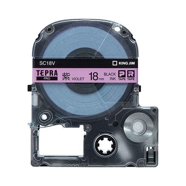 ds-（まとめ） キングジム テプラ PRO テープカートリッジ パステル 18mm 紫／黒文字 SC18V 1個 〔×4セット〕