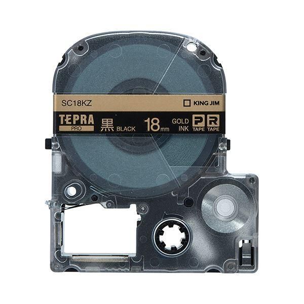 ds-（まとめ） キングジム テプラ PRO テープカートリッジ パステル 18mm 黒／金文字 SC18KZ 1個 〔×4セット〕