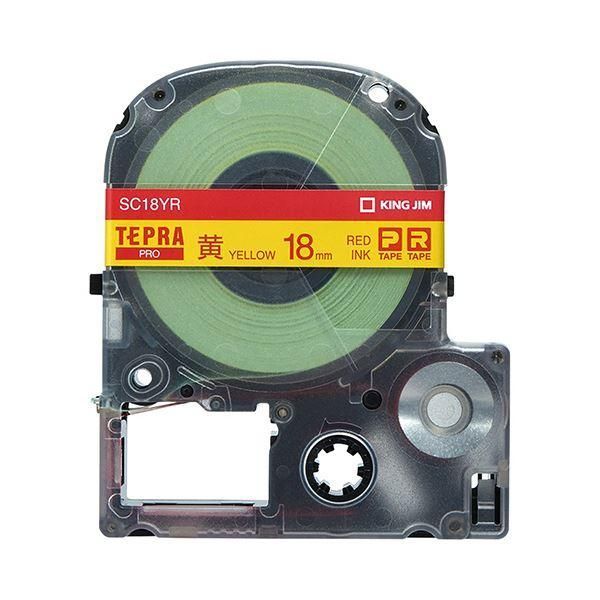 ds-（まとめ） キングジム テプラ PRO テープカートリッジ パステル 18mm 黄／赤文字 SC18YR 1個 〔×4セット〕