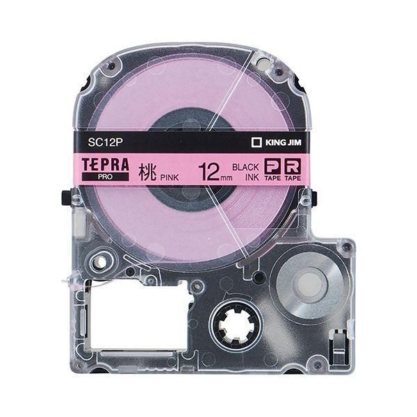 ds-（まとめ） キングジム テプラ PRO テープカートリッジ パステル 12mm ピンク／黒文字 SC12P 1個 〔×5セット〕