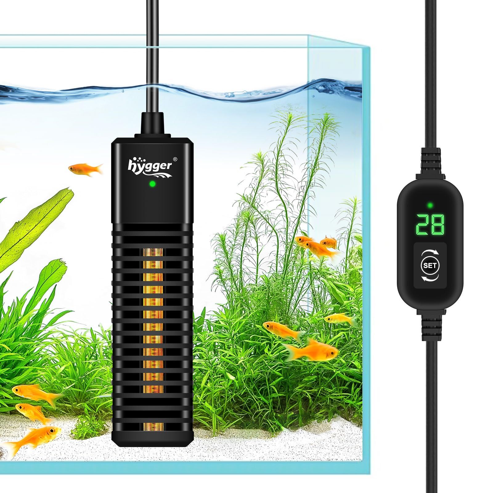 hygger 水槽ヒーター 小型 30cm用 15-34°C温度調節可能 ヒーター ミニ サーモスタット付き 11-30Lの海水・淡水水槽に適応 ベタ メダカ 熱帯魚 観賞魚対応 30W 1