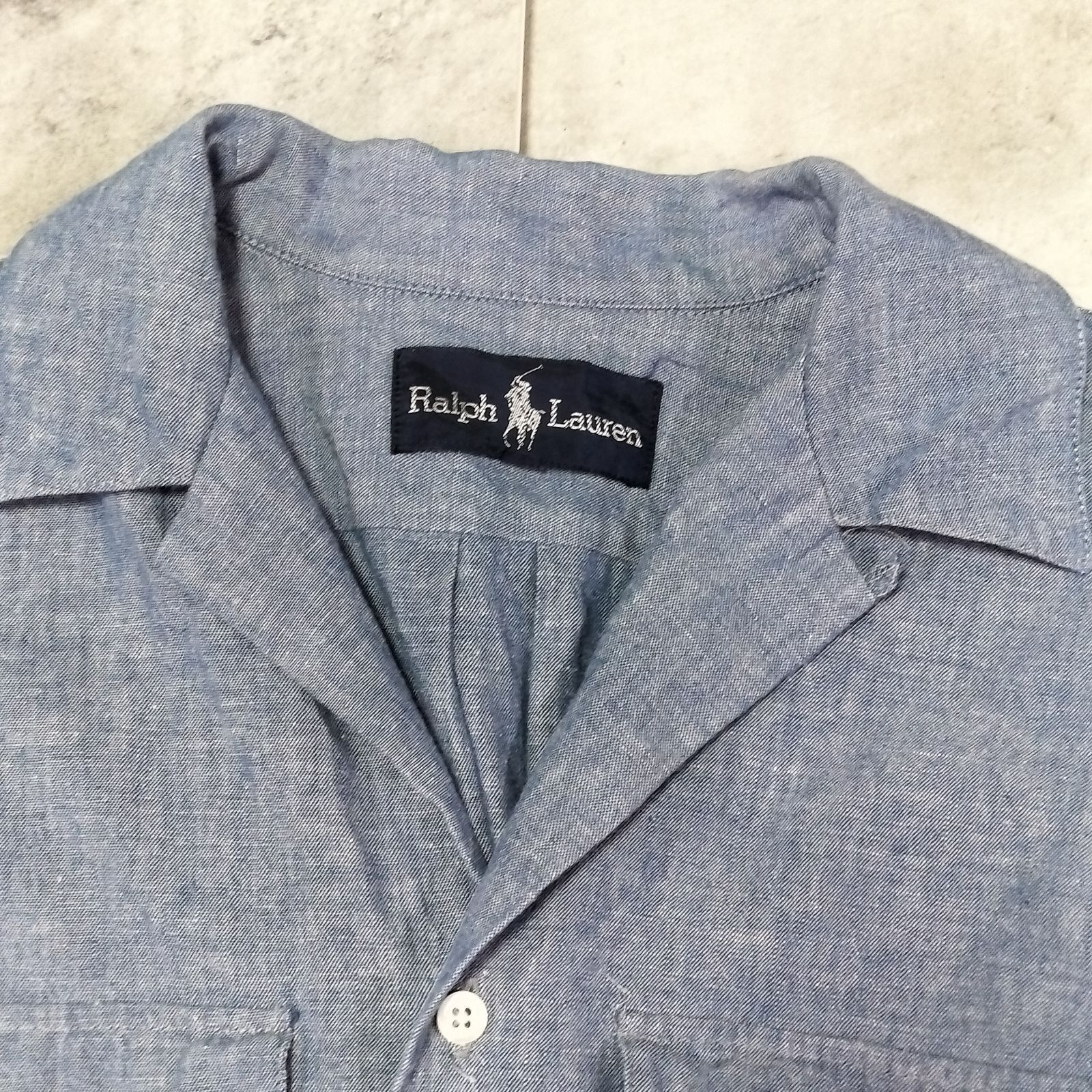 美品】ラルフローレン Ralph Lauren 半袖シャンブレー オープンカラー 