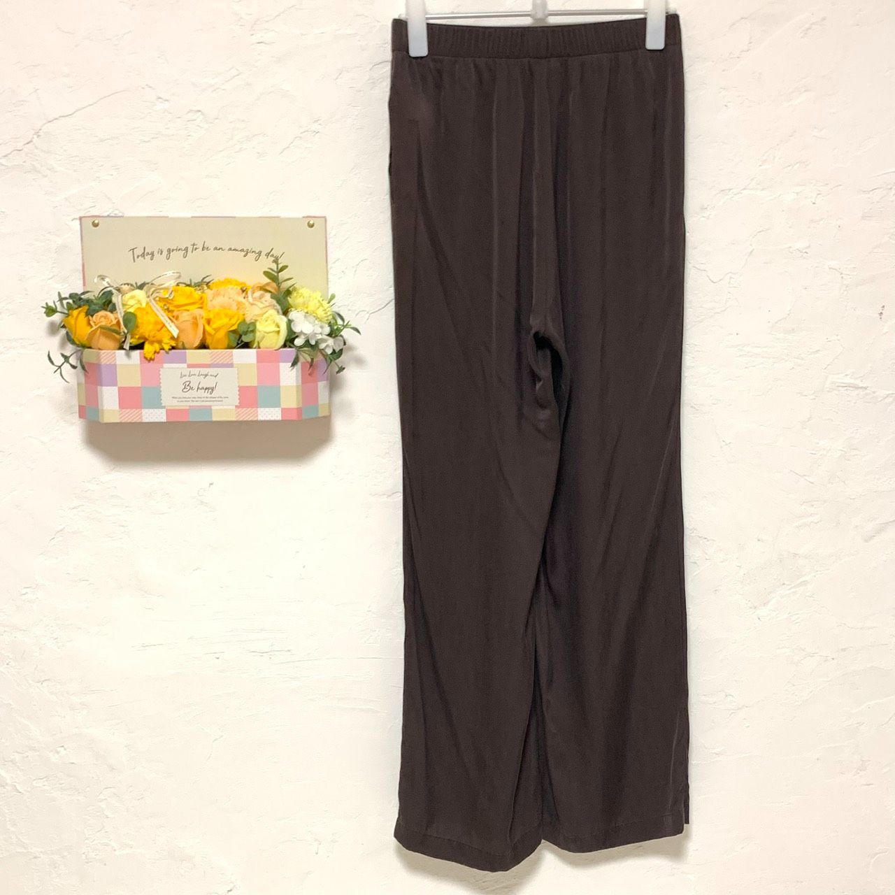 美品【ミューズドゥドゥーズィエムクラス】MUSE de Deuxieme Classe XSサイズ レディース パンツ 茶色 綾織り 薄手 シルク混 イージーパンツ ウエストゴム スタイリッシュ カジュアル お出かけ 旅行 まちぶら らくらく リラックス