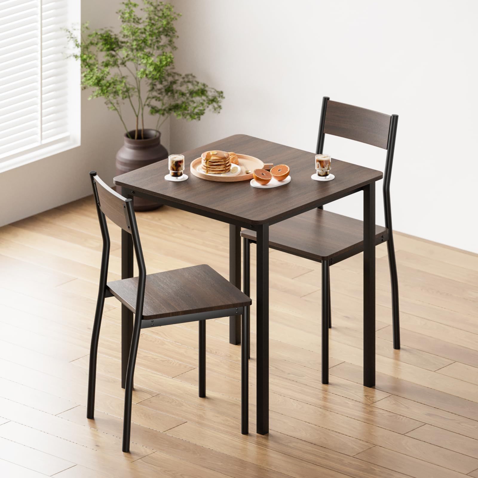 ダイニングテーブルセット 食卓テーブル ダイニングテーブル 2人用 3点セット ブラウン×ブラック | テーブル 1点 チェア 2脚 木製 スチール 2人掛け 幅70×奥行70×高さ75cm ダイニング リビングルームｍａ bd851297