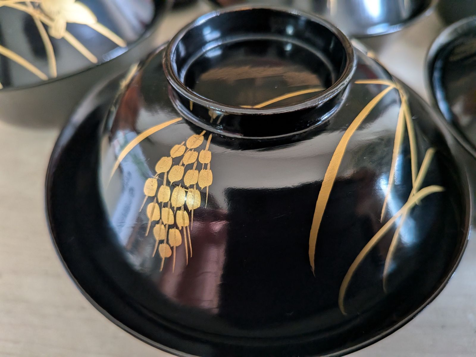 最高級】10客 時代物 金蒔絵 稲穂に雀文 吸物椀 蓋付 木製漆器 天然木