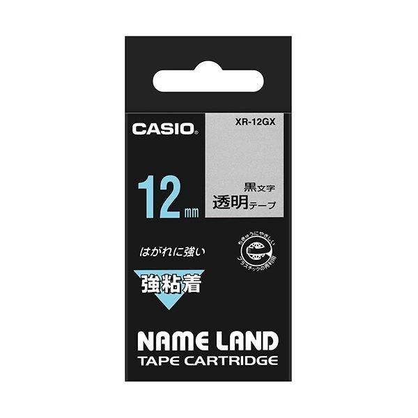 ds-（まとめ） カシオ CASIO ネームランド NAME LAND 強粘着テープ 12mm×5.5m 透明／黒文字 XR-12GX 1個 〔×5セット〕