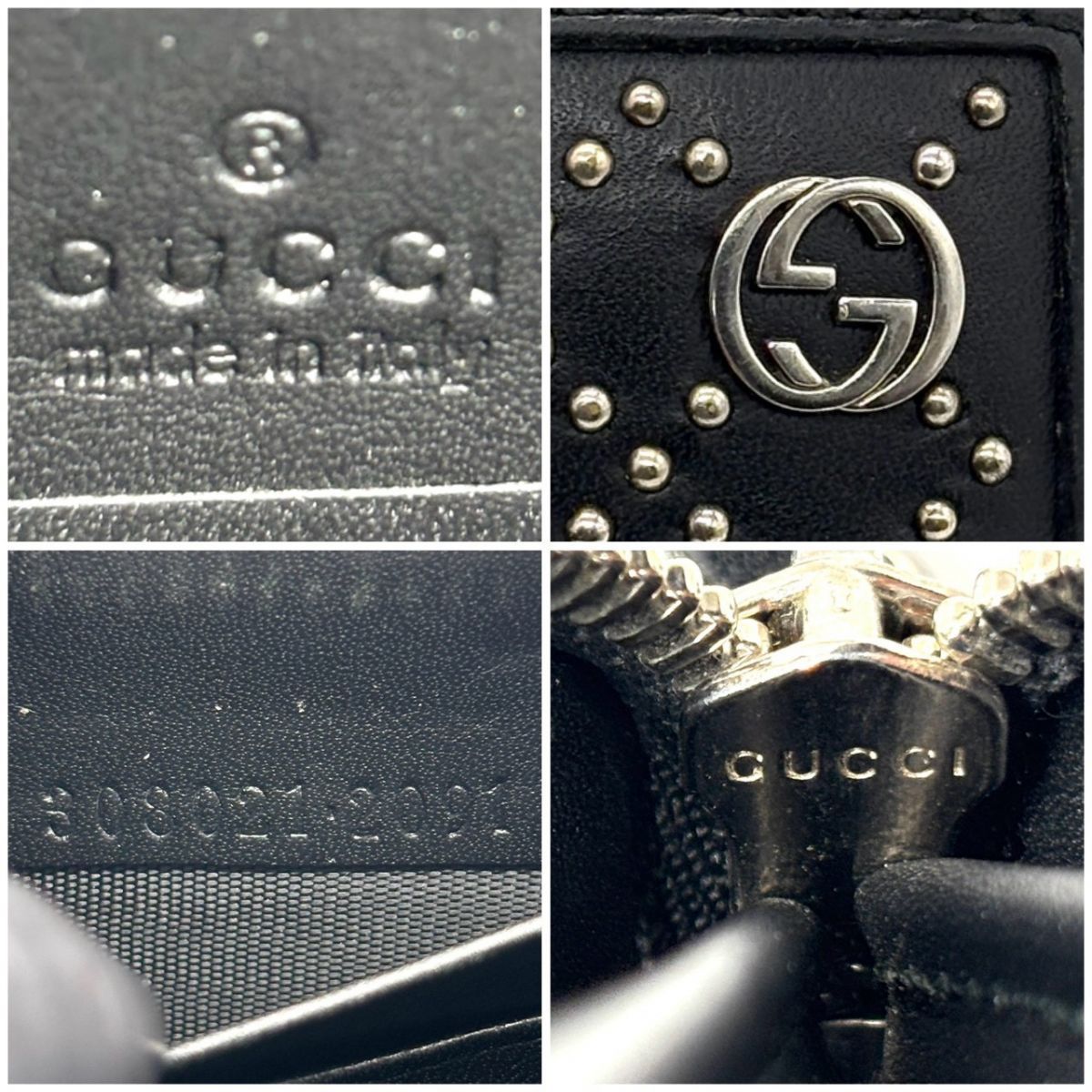 ブラックレザーに輝く装飾美】 GUCCI 長財布 ディアマンテ スタッズ