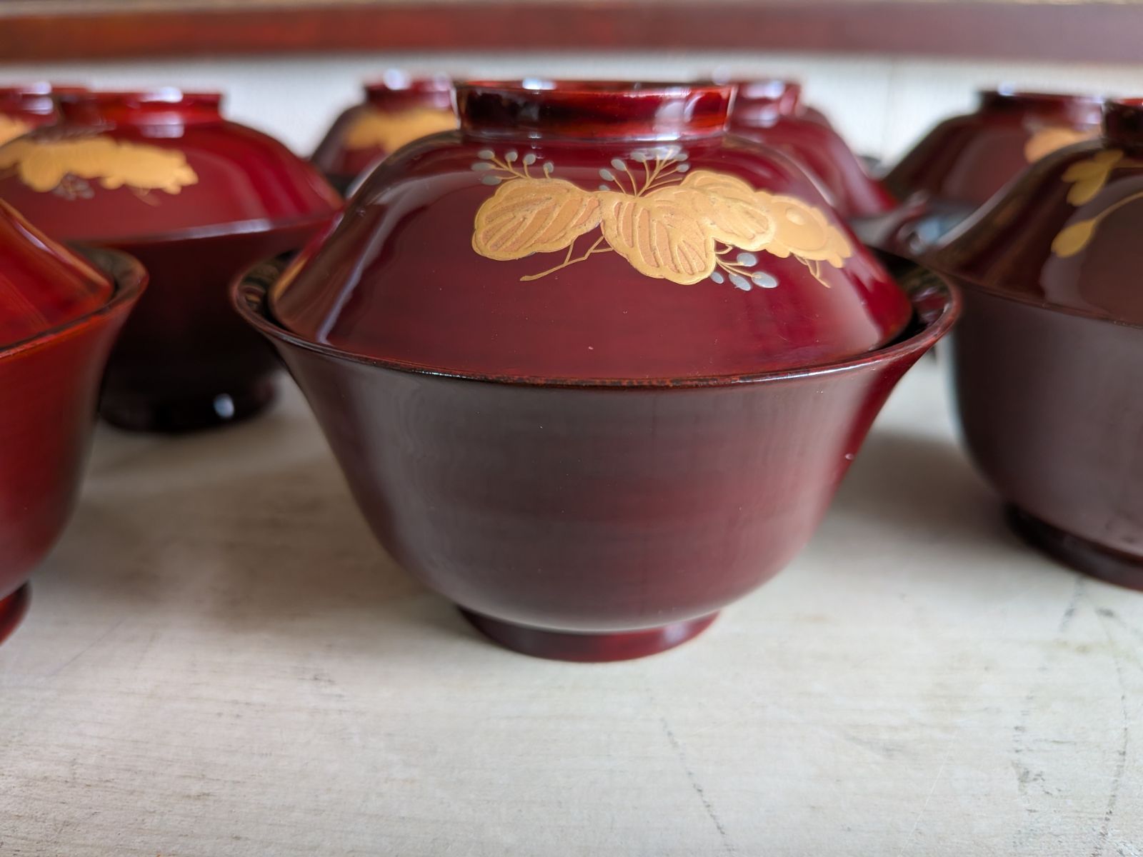 最高級】10客 時代物 金蒔絵 溜塗 吸物椀 蓋付 木製漆器 天然木 本漆