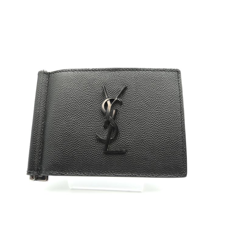 SAINT LAURENT（サンローラン）モノグラム マネークリップ ウォレット 二つ折り財布 ブラック レザー YSLロゴ シルバー金具 メンズ【中古】 27,986円