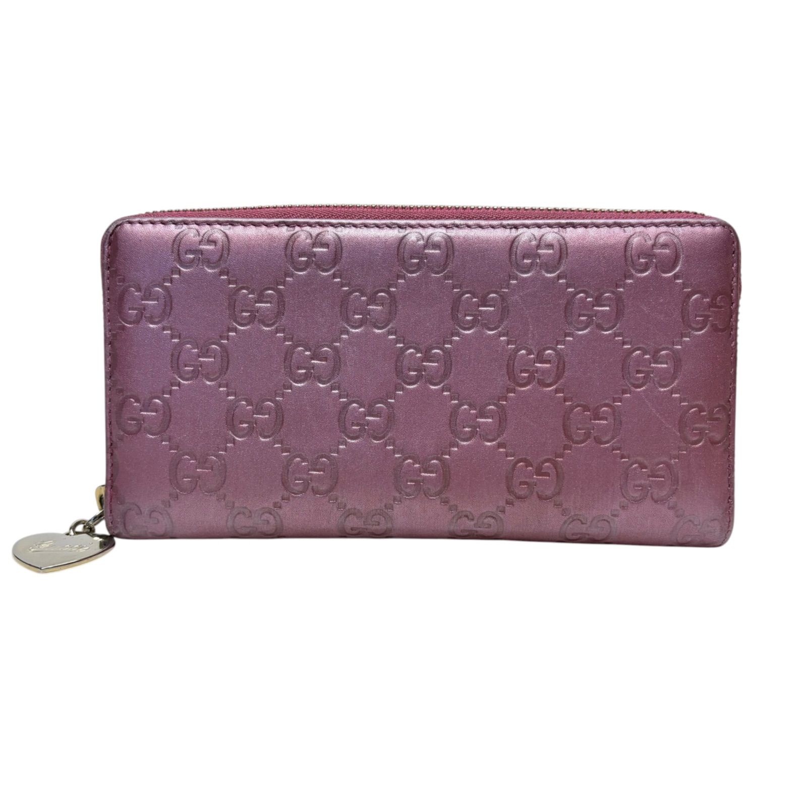 5016 GUCCI グッチ 長財布 シマレザー ピンクベージュ メタリック ラウンドファスナー