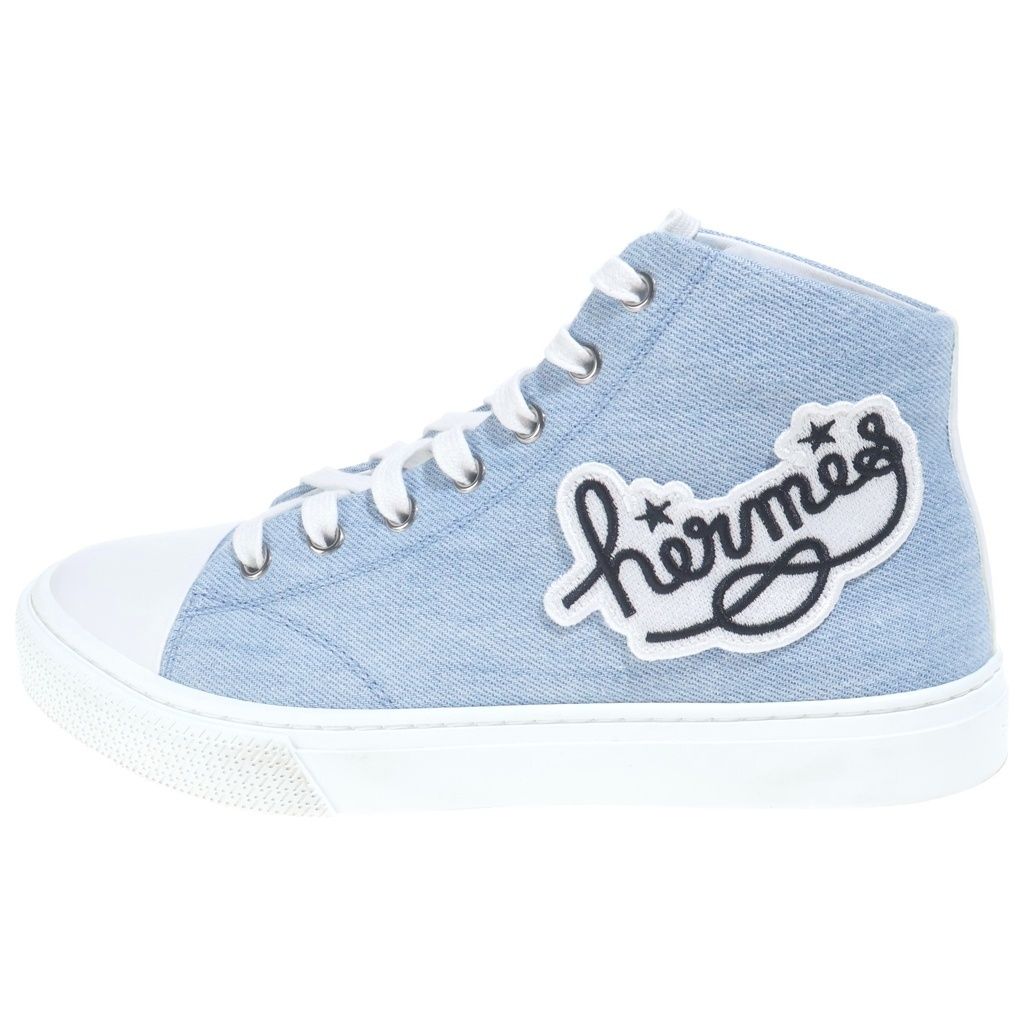 HERMES (エルメス) イリコ 24SS ロゴ ワッペンハイカットスニーカー デニム×レザー マルチカラー #37