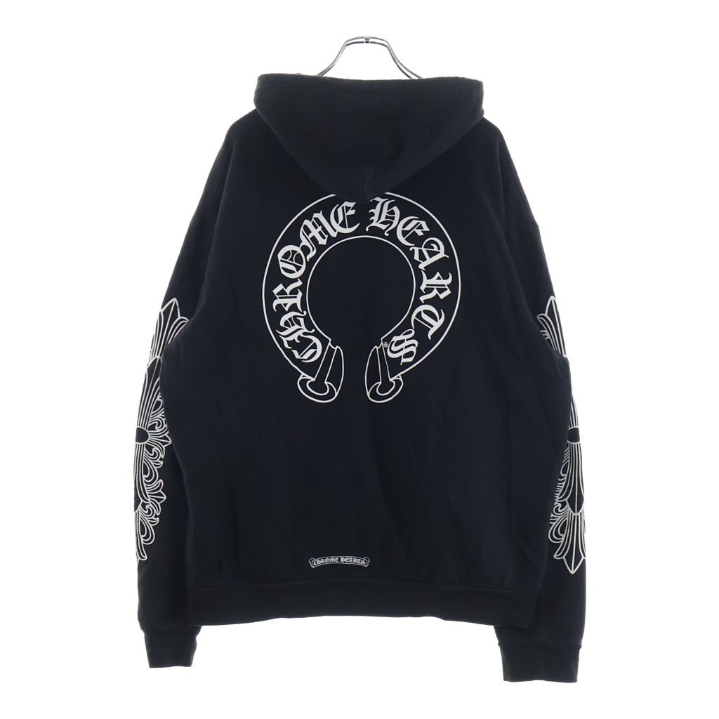 CHROME HEARTS (クロムハーツ) Hooreshoe Floral Cross Pullover Hoodie ホースシュー フローラル プルオーバーパーカー ブラック -