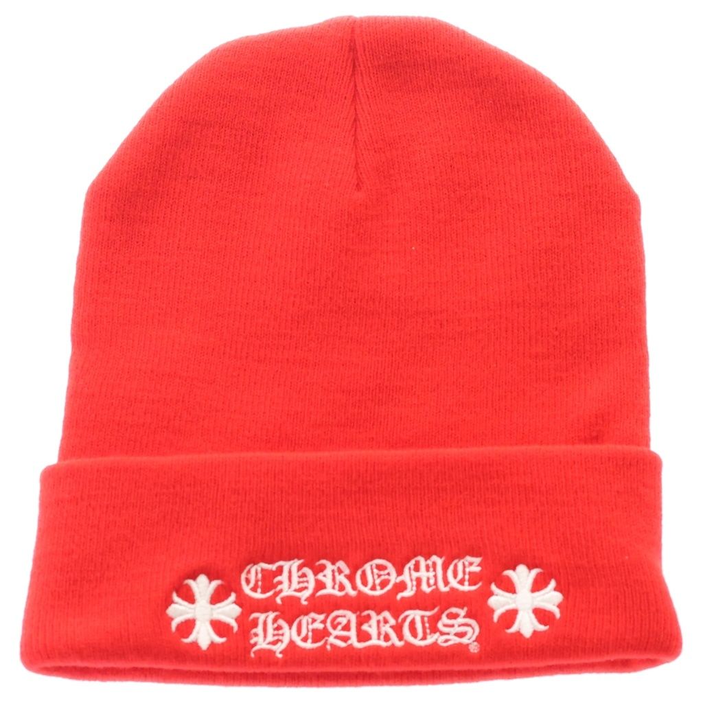 CHROME HEARTS (クロムハーツ) WATCH CAP CHプラス ロゴ刺繍 ワッチキャップ ニット 帽子 ビーニー レッド