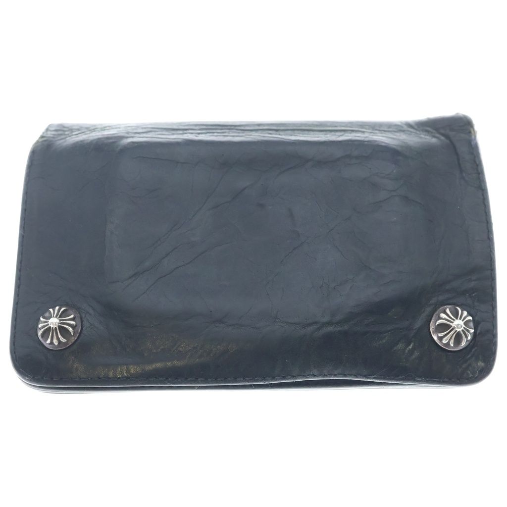 CHROME HEARTS (クロムハーツ) 1ZIP 1ジップ クロスボールボタン レザーウォレット 財布 ブラック