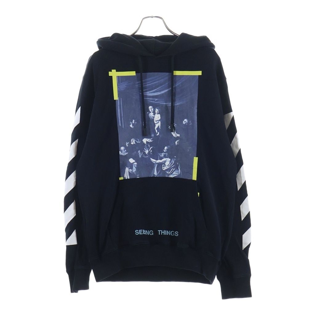 OFF-WHITE (オフホワイト) 17AW Diag Caravaggio Hoodie カラヴァッジオ プリントプルオーバースウェットパーカー フーディー ブラック OMBB003F17003016