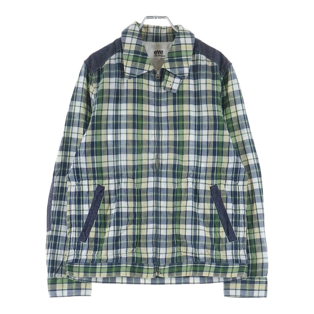 JUNYA WATANABE COMME des GARCONS (ジュンヤワタナベ コムデギャルソン) 24AW AD2024 エルボーパッチ ヨーク切り替え ジップアップ チェックシャツジャケット グリーン WO-J913 12,943円