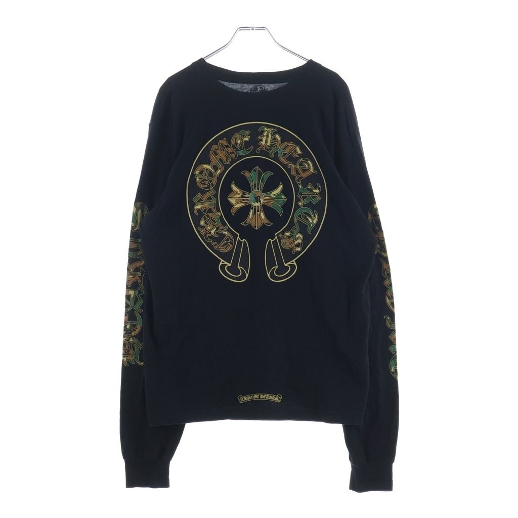 CHROME HEARTS (クロムハーツ) CAMO HORSE SHOE カモホースシュー バックプリント長袖Tシャツ ブラック