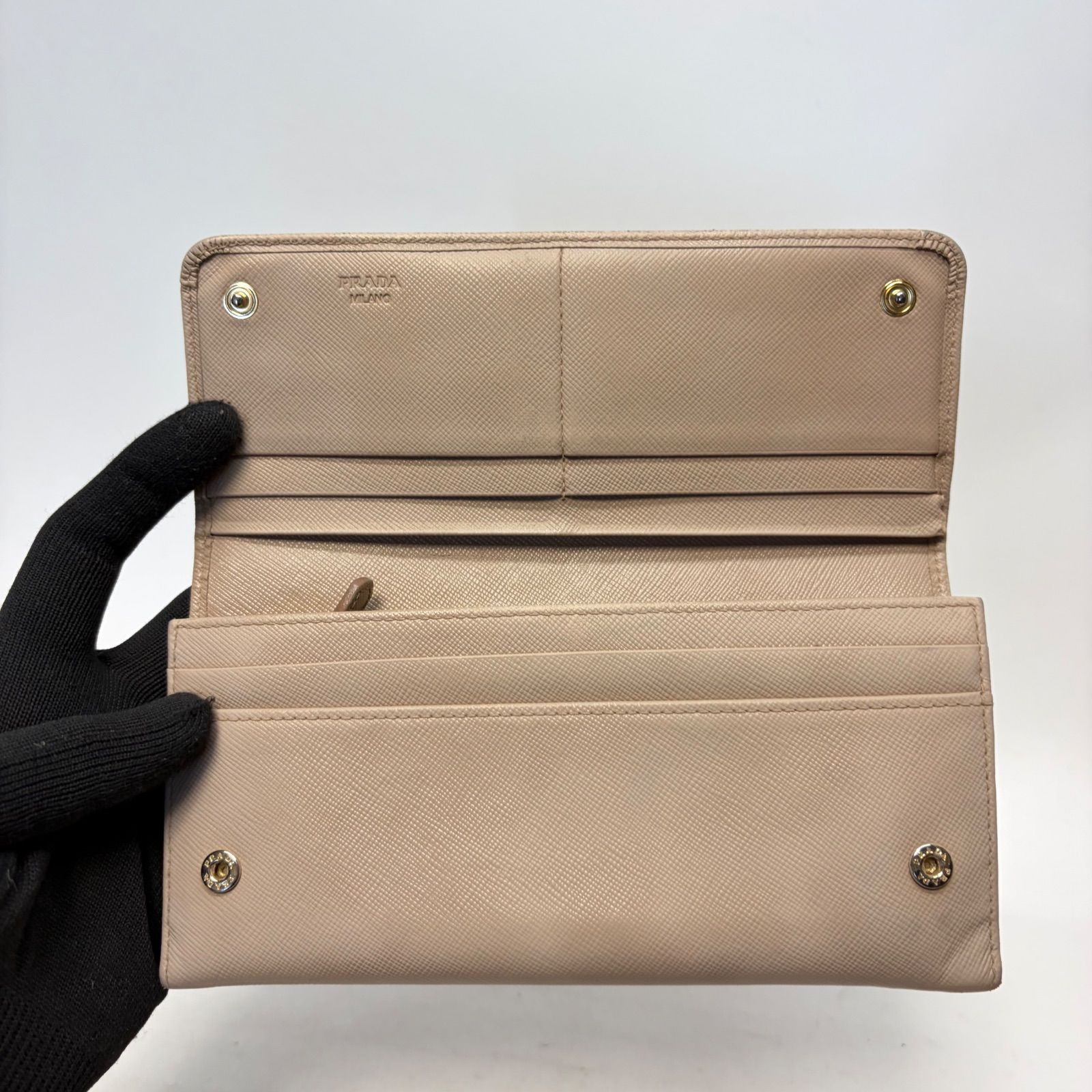 5023 PRADA プラダ 長財布 サフィアーノレザー リボン フラップ ピンク