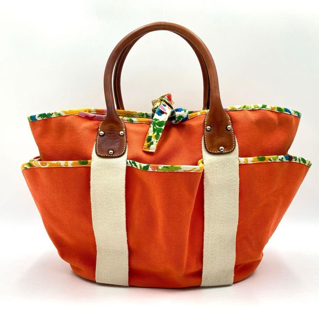 Ralph Lauren ラルフローレン トートバッグ 本革 キャンバス オレンジ 
