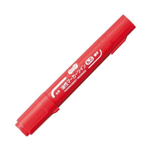 ds-（まとめ） TANOSEE キャップ式油性マーカーツイン 太字（丸芯）+細字 赤 1本 〔×50セット〕 6,306円
