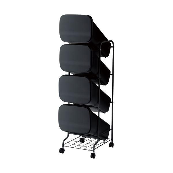ds-スタンド式 ダストボックス/ゴミ箱 〔ブラック 19L×4段〕 高さ122cm キャスター付き 『スムース』 14,950円