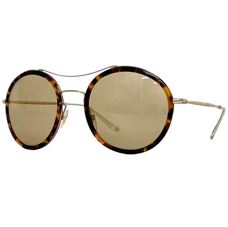 グッチ サングラス ラウンドレンズ 美品 GG インターロッキング G GG4252 GUCCI メタル プラスチック ブラウン 茶色 中古 メンズ