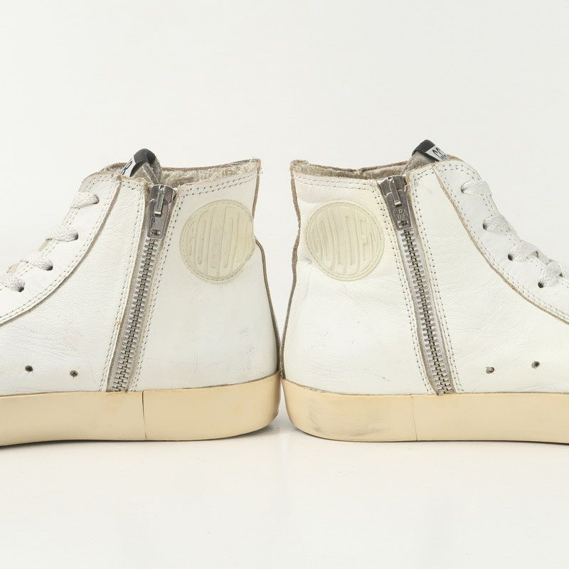 【美品】ゴールデングース 38 フランシー レザー ハイカット スニーカー 白 伊製 ゴールデングース Golden Goose / フランシー Francy ゼブラ柄
