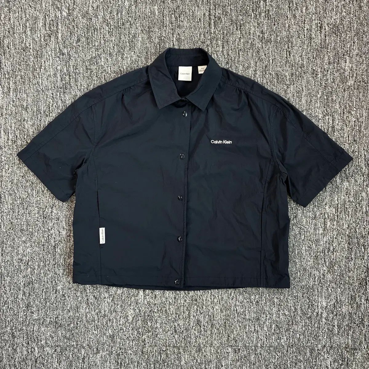 Calvin Klein ネイビー ウーブン 半袖 シャツ ジャケット S