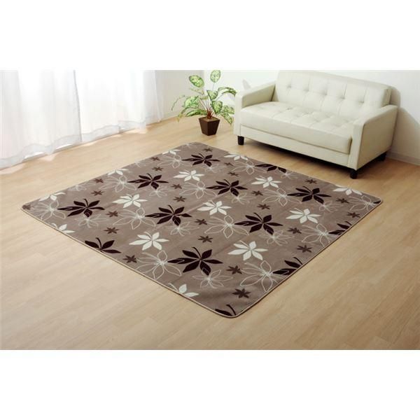 ds-ラグマット/絨毯 〔4畳 ブラウン 約200×300cm〕 洗える 軽量 薄型 防滑加工 抗菌 防臭 ホットカーペット対応 〔リビング〕